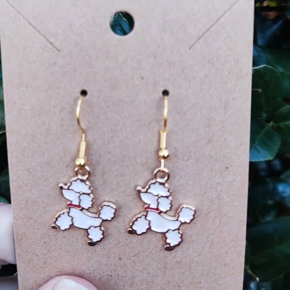 White Poodle Earrings - Picture 1 of 6